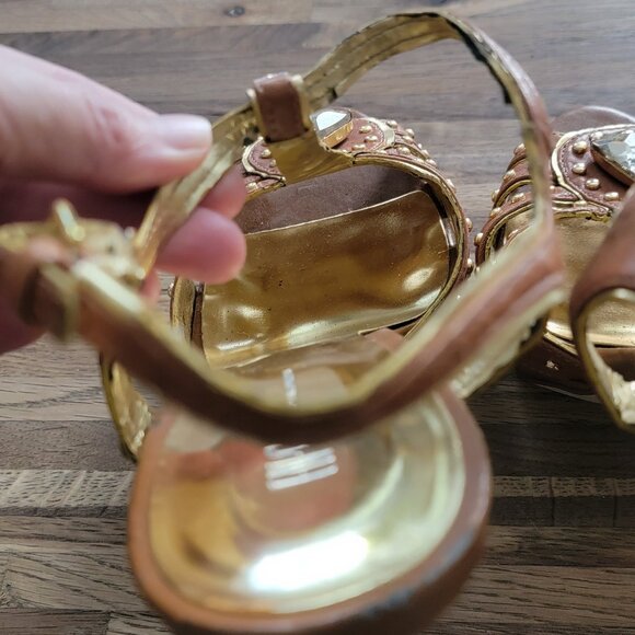 6" Fancy Studded & Embellished Extra High Heel Strappy Leather Stiletto Sandals - Picture 12 of 16